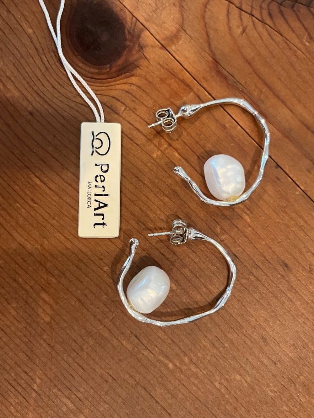 Authentic PerlArt Mallorca Silver Large Hoop & Freshwater Pearl Earrings